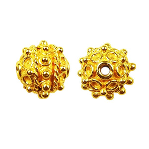 18K Gold Overlay over copper round beaded spacer bead with intricate detailing handcrafted in India for wholesale jewelry making