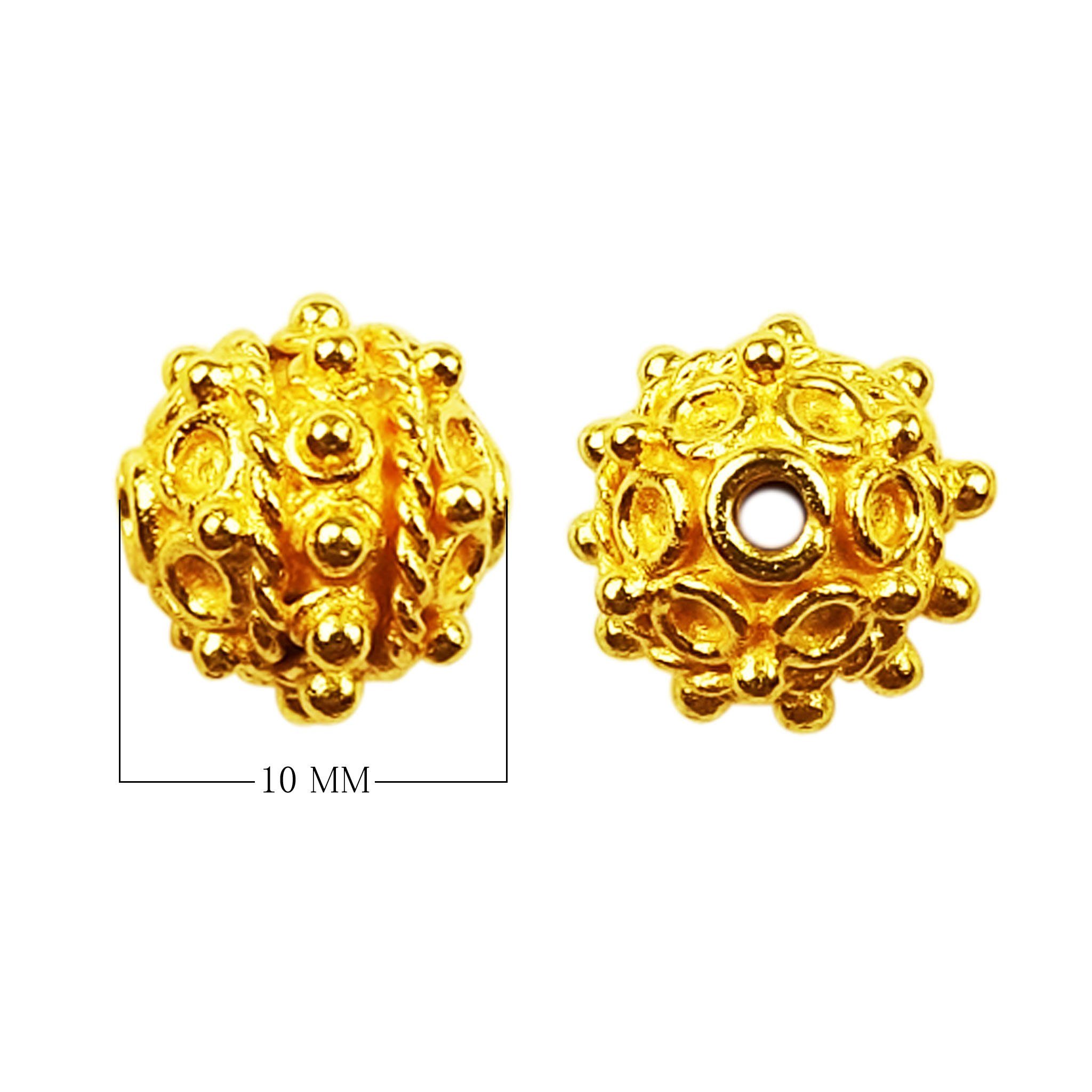 18K Gold Overlay over copper round beaded spacer bead with intricate detailing handcrafted in India for wholesale jewelry making