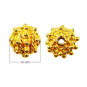 18K Gold Overlay over copper round beaded spacer bead with intricate detailing handcrafted in India for wholesale jewelry making