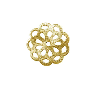 Floral filigree round jewelry component with 18K gold overlay over copper handcrafted in India