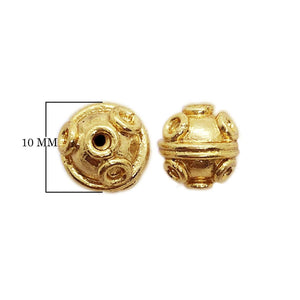 Ornate raised ring round bead jewelry component with 18K gold overlay over copper handcrafted in India