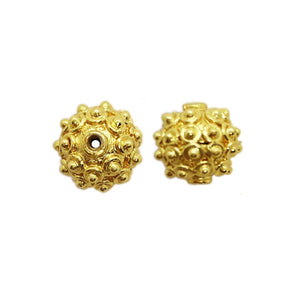 Ornate granulated round bead jewelry component with 18K gold overlay over copper handcrafted in India