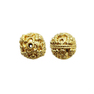 Ornate floral granulated round bead jewelry component with 18K gold overlay over copper handcrafted in India