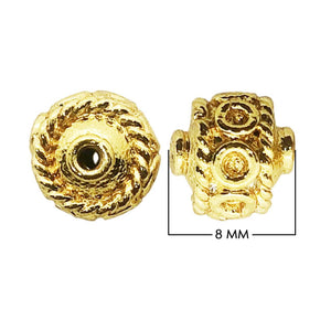 Ornate spiral ring round bead jewelry component with 18K gold overlay over copper handcrafted in India
