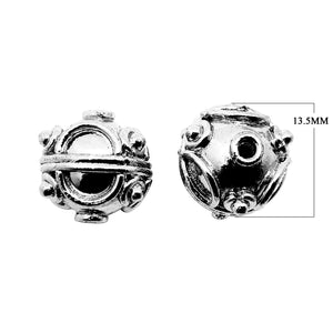 Black rhodium overlay filigree bead over copper handcrafted in India for wholesale jewelry making.