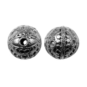 Handcrafted black rhodium overlay copper spherical bead with textured dotted design made in India