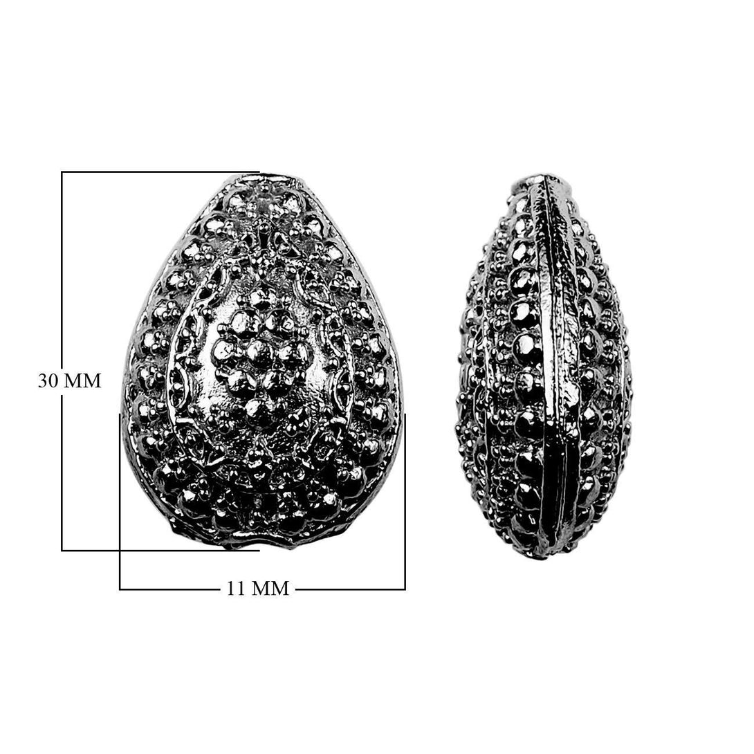 BR-144 Black Rhodium Overlay Designer Pear Shape Bali Bead Beads Bali Designs Inc 