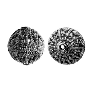 Black rhodium overlay copper handcrafted textured round bead from India for wholesale jewelry