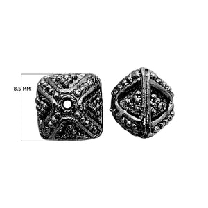 Black rhodium overlay over copper ornate square bead handcrafted in India for wholesale jewelry making