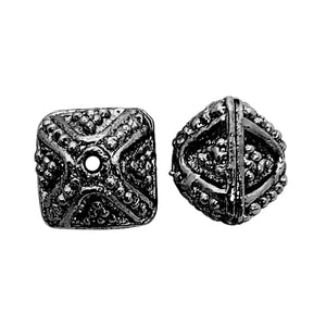 Black rhodium overlay over copper ornate square bead handcrafted in India for wholesale jewelry making