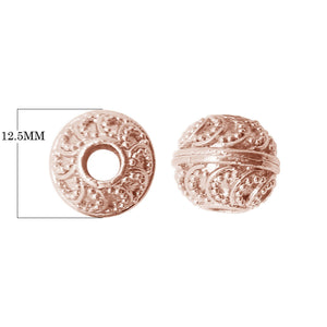 Rose Gold overlay over copper textured spherical bead handcrafted in India for wholesale jewelry making