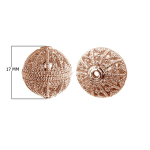 Rose Gold overlay over copper textured round bead handcrafted in India for wholesale jewelry making