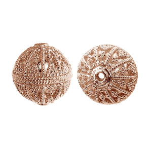 Rose Gold overlay over copper textured round bead handcrafted in India for wholesale jewelry making