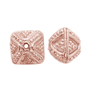 Rose gold overlay over copper textured square bead handcrafted in India for wholesale metal components