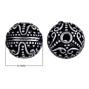 Silver overlay over copper scroll motif round bead from India with oxidized silver finish for wholesale jewelry making