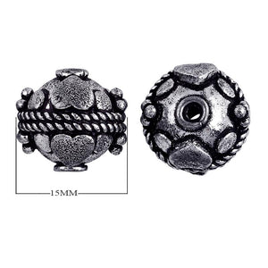 Silver overlay over copper faceted motif round bead from India with oxidized silver finish for wholesale jewelry making