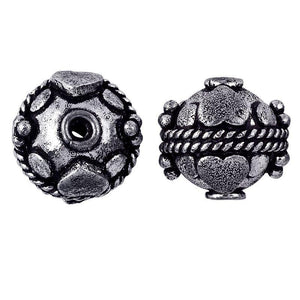 Silver overlay over copper faceted motif round bead from India with oxidized silver finish for wholesale jewelry making