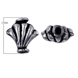 Silver overlay over copper fluted fan bead from India with oxidized silver finish for wholesale jewelry making