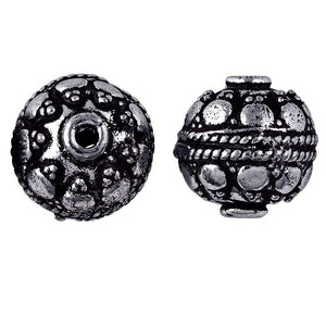 Silver overlay over copper handcrafted studded round bead from India with antique silver finish