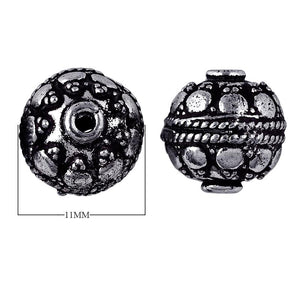 Silver overlay over copper handcrafted studded round bead from India with antique silver finish