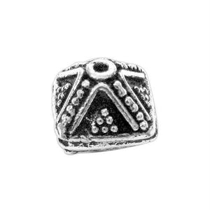 Handcrafted silver overlay over copper ornamental pyramid bead with antique textured finish made in India