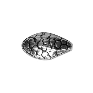 Handcrafted oval bead cap with silver overlay over copper, featuring organic pebble texture and oxidized finish, made in India.