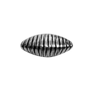 Handcrafted ribbed elongated silver overlay over copper bead with vertical linear Indian design and antique finish