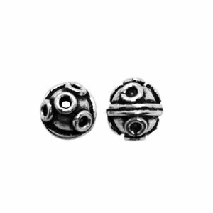 Bulk handcrafted Silver Overlay Over Copper spherical beads with raised circular detailing and antique silver finish, made in India.