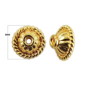 18K Gold Overlay Over Copper textured round bead cap, handcrafted artisan jewelry component from India for wholesale supply