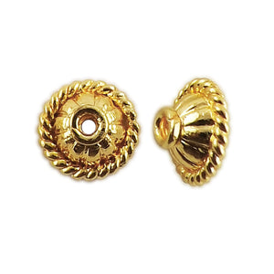 18K Gold Overlay Over Copper textured round bead cap, handcrafted artisan jewelry component from India for wholesale supply