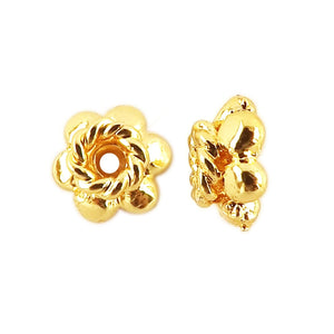 18K Gold Overlay Over Copper floral bead cap with rounded petal design and twisted center detail, handcrafted in India.