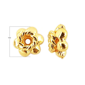 18K Gold Overlay Over Copper floral bead cap with rounded petal design and twisted center detail, handcrafted in India.