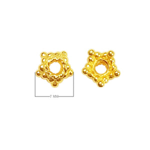 18K Gold Overlay Over Copper decorative floral bead cap jewelry component with center hole, handcrafted in India