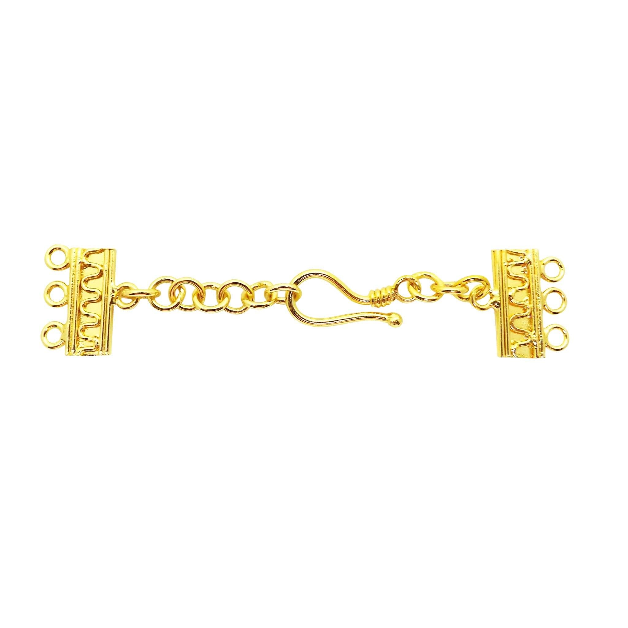 18K Gold Overlay Over Copper three-hole multi-strand jewelry extender with decorative bars and S-hook clasp, handcrafted in India