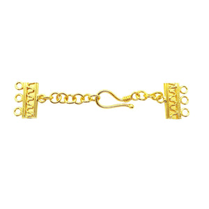 18K Gold Overlay Over Copper three-hole multi-strand jewelry extender with decorative bars and S-hook clasp, handcrafted in India
