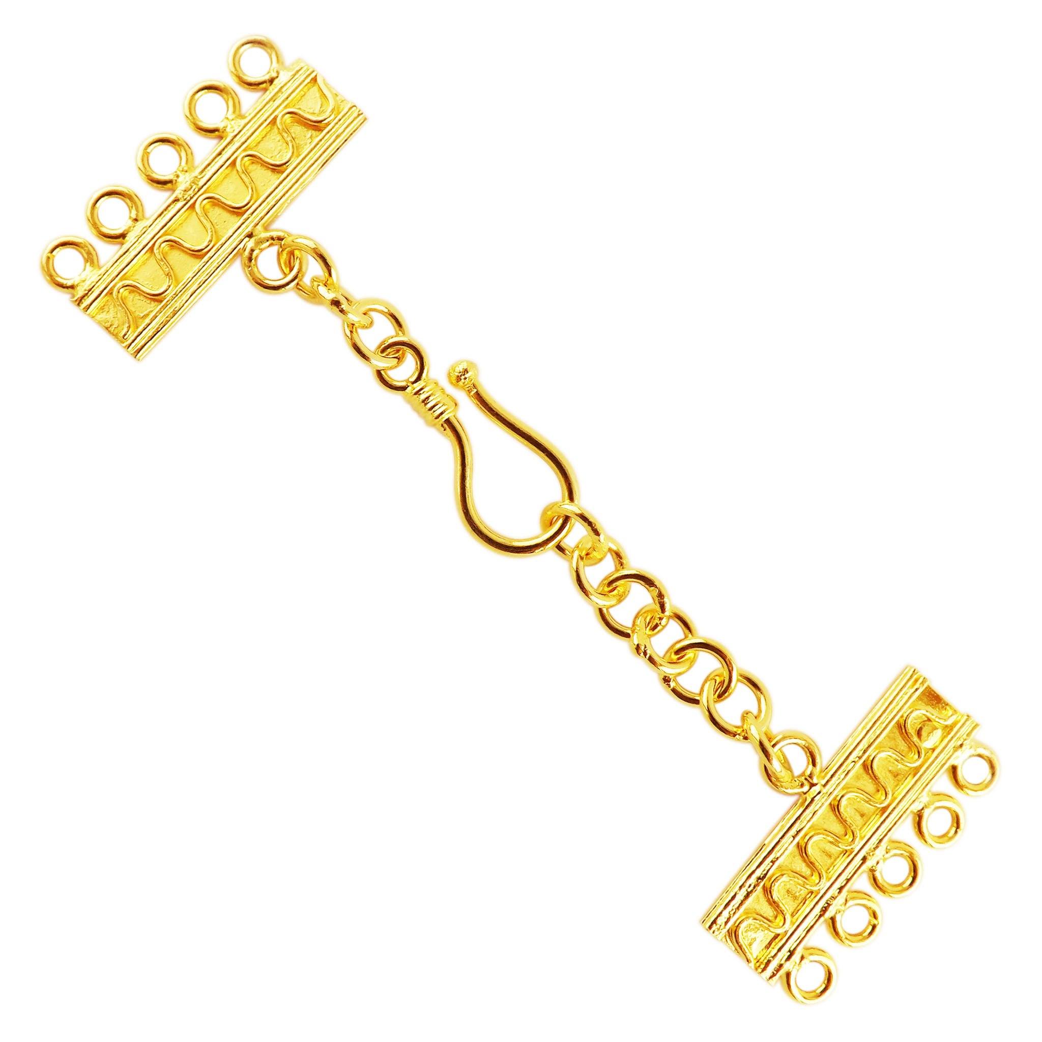 18K Gold Overlay Over Copper five-hole multi-strand jewelry extender with decorative bars and S-hook clasp, handcrafted in India