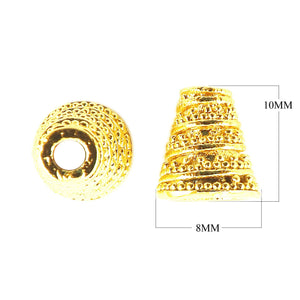 18K Gold Overlay Over Copper twisting granulation motif look cone bead cap crimp and cord tube handcrafted in India