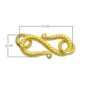 Handcrafted twisted S-hook jewelry clasp component made with 18K Gold Overlay Over Copper, polished gold finish, made in India for wholesale use