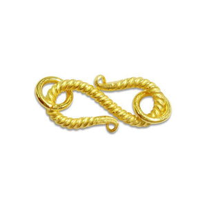 Handcrafted twisted S-hook jewelry clasp component made with 18K Gold Overlay Over Copper, polished gold finish, made in India for wholesale use
