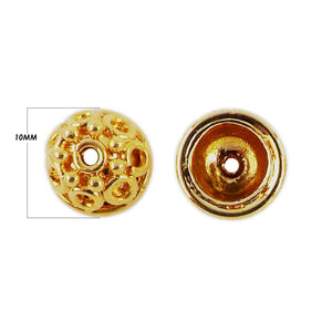 Handcrafted round floral dome bead cap with center hole made with 18K Gold Overlay Over Copper, handcrafted in India for wholesale jewelry manufacturing.