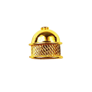 Handcrafted diagonal textured dome bead cap with loop made with 18K Gold Overlay Over Copper, handcrafted in India for wholesale jewelry manufacturing.