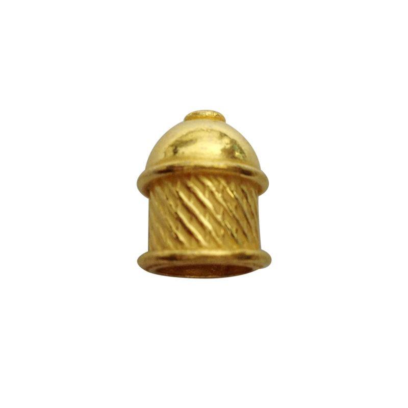 Handcrafted diagonal textured cylinder dome bead cap made with 18K Gold Overlay Over Copper, handcrafted in India for wholesale jewelry manufacturing.