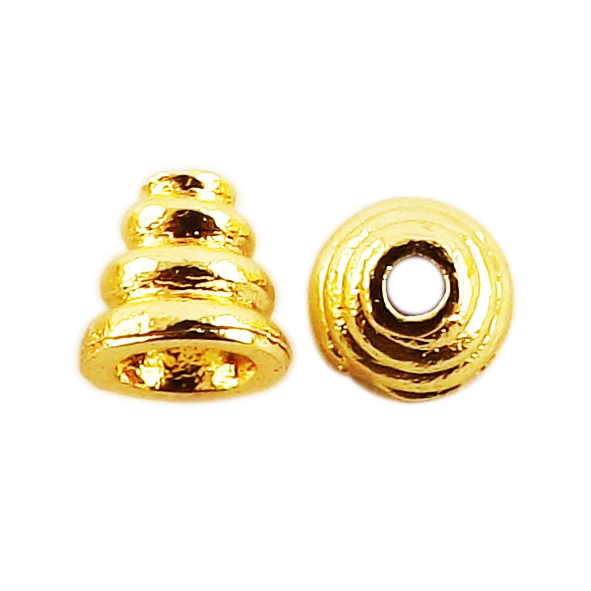 Layered dome spacer bead with center hole made from 18K Gold Overlay Over Copper, handcrafted in India for wholesale jewelry use