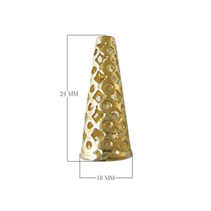 Openwork patterned cone end cap made with 18K Gold Overlay Over Copper, handcrafted in India for wholesale jewelry components