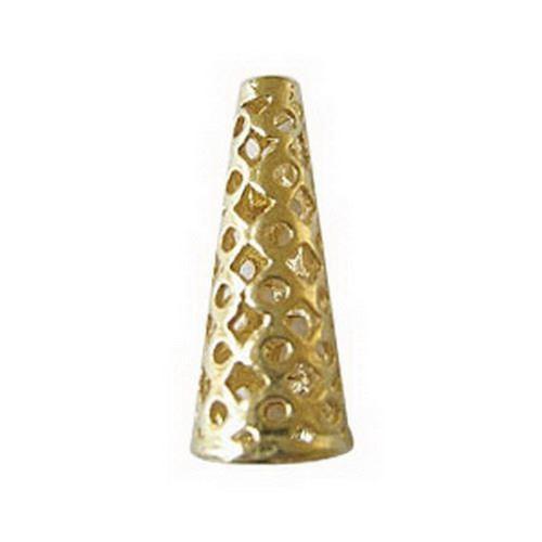 Openwork patterned cone end cap made with 18K Gold Overlay Over Copper, handcrafted in India for wholesale jewelry components