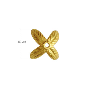 Four-petal floral spacer with center hole made from 18K Gold Overlay Over Copper, handcrafted in India for wholesale jewelry use