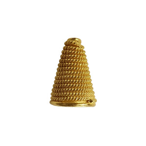 Tall rope-textured cone end cap made from 18K Gold Overlay Over Copper, handcrafted in India for wholesale jewelry production