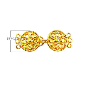 Handcrafted Double Disc Multi Strand Clasp With 3 Holes Made With 18K Gold Overlay Over Copper For Jewelry Making And Wholesale Collection