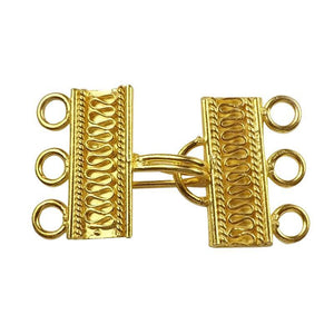 Handcrafted Rectangular Bar Multi Strand Clasp With 3 Holes Made With 18K Gold Overlay Over Copper For Wholesale Jewelry Making