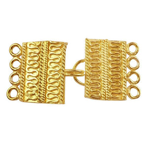Handcrafted Rectangular Bar Multi Strand Clasp With 4 Holes Made With 18K Gold Overlay Over Copper For Wholesale Jewelry Making
